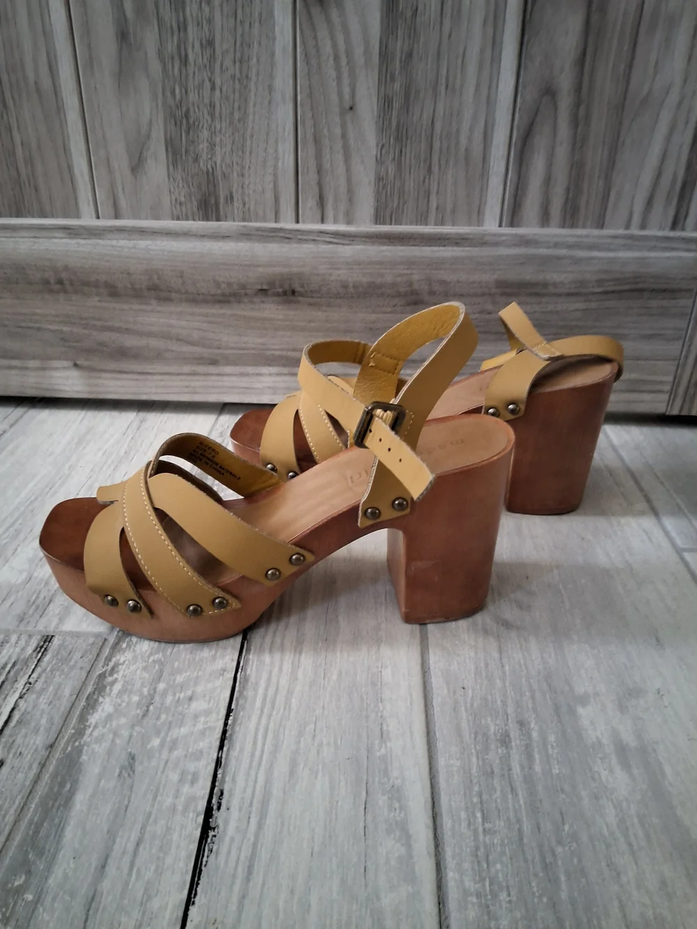 Madden Girl Mustard Tan Platform Sandals with Ankle Strap